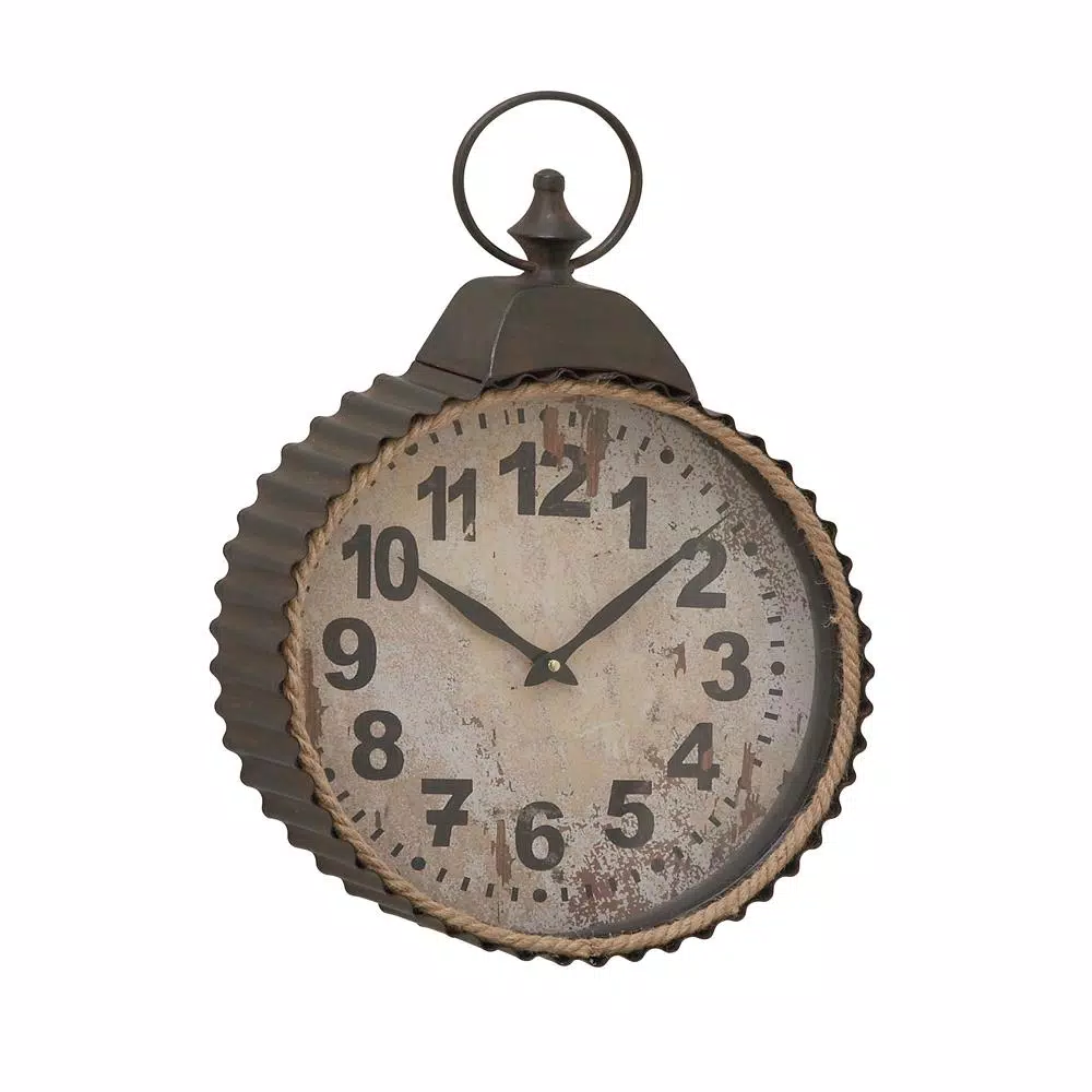 LITTON LANE Rustic Distressed Round Analog Wall Clock with Corrugated Iron Frame