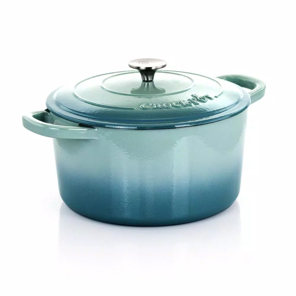 Crock-Pot Artisan 7 Qt. Enameled Cast Iron Round Dutch Oven with Lid, Aqua Blue