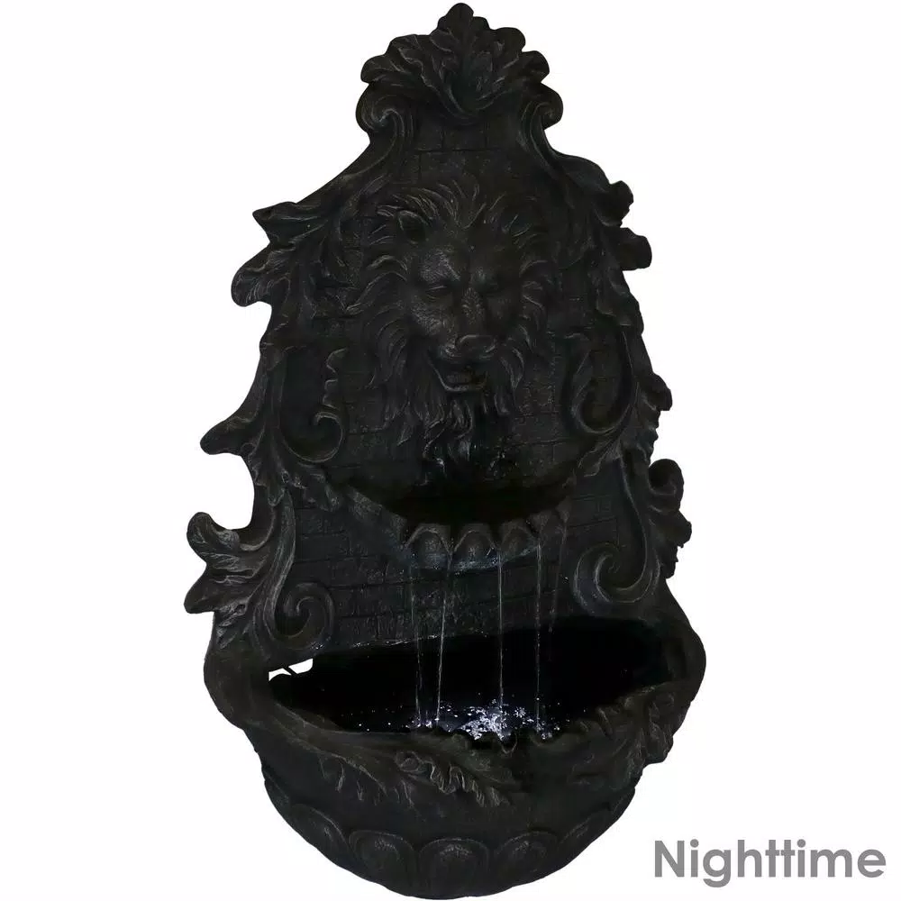 Sunnydaze Decor 30 in. Stoic Courage Lion Head Solar Wall Fountain with Battery Backup
