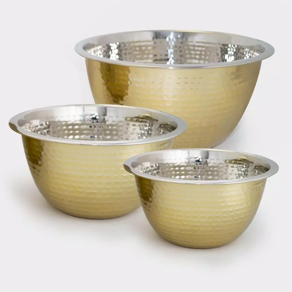 ExcelSteels 5 Qt. Professional Stainless Steel Hammered Mixing Bowl with Gold Tone