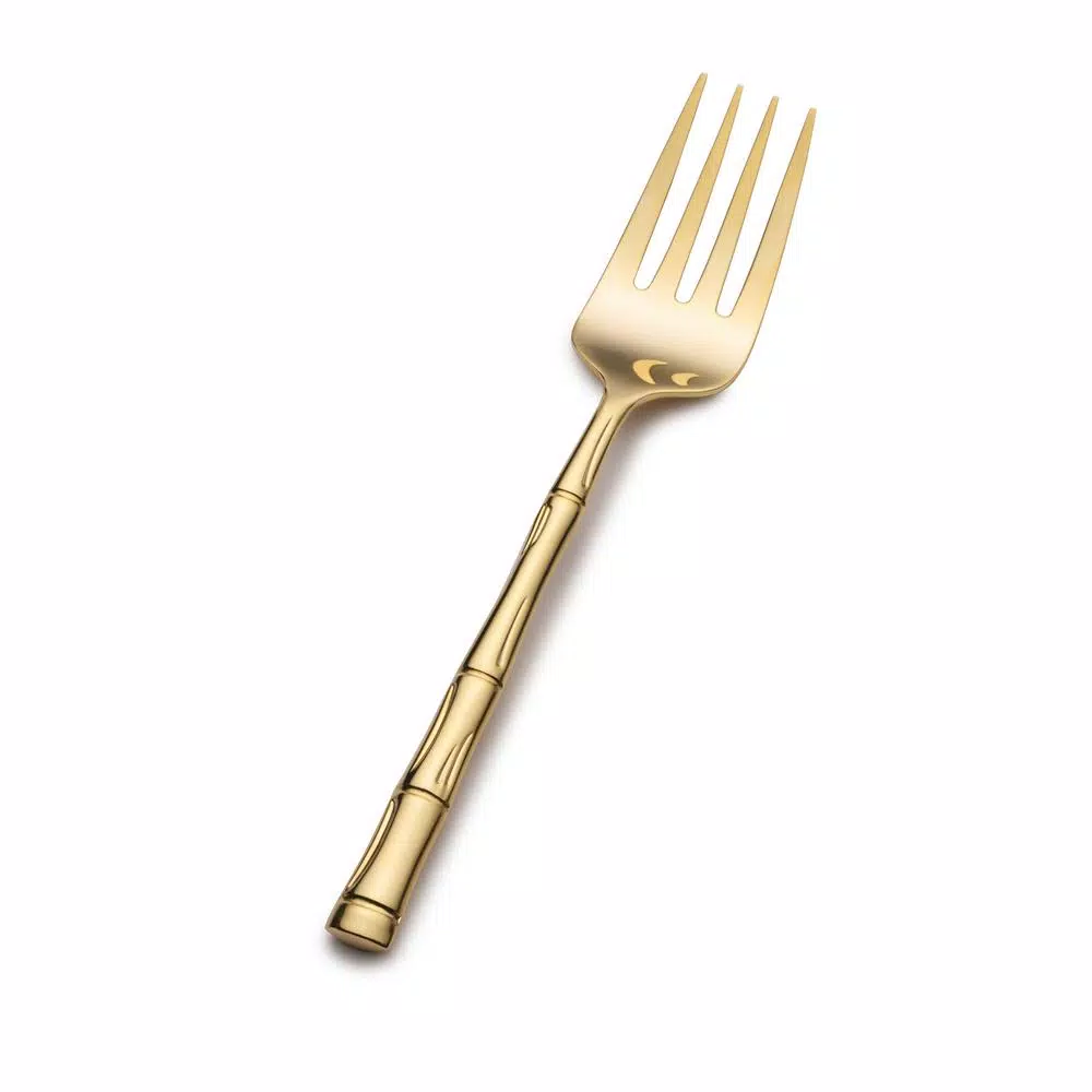 Wallace Gold-Plated Bamboo Design 18/10 Stainless Steel Cold Meat Serving Fork