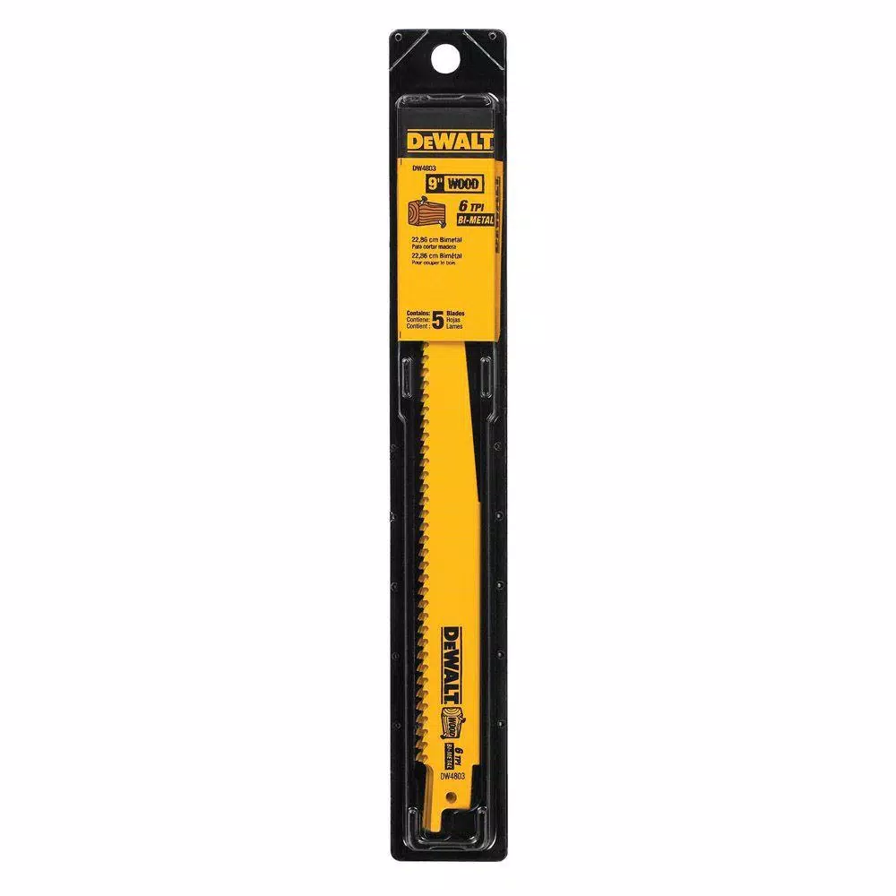DEWALT 9 in. 6 TPI Bi-Metal Taper Back Reciprocating Saw Blade, 5-Pack