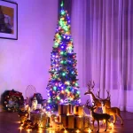 Costway 7.5 ft. Pre-Lit Slim Pencil Artificial Christmas Tree with 350 Multi-Color LED Lights thumbnail 8