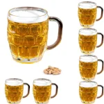 LavoHome 16 oz Clear Dimple Stein Beer Glass Mugs with Large Handle, Set of 6 thumbnail 1
