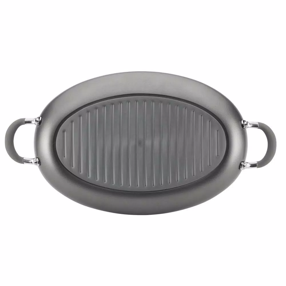 Circulon Elementum 15 in. Hard-Anodized Aluminum Nonstick Oval Grill Pan, Oyster Gray