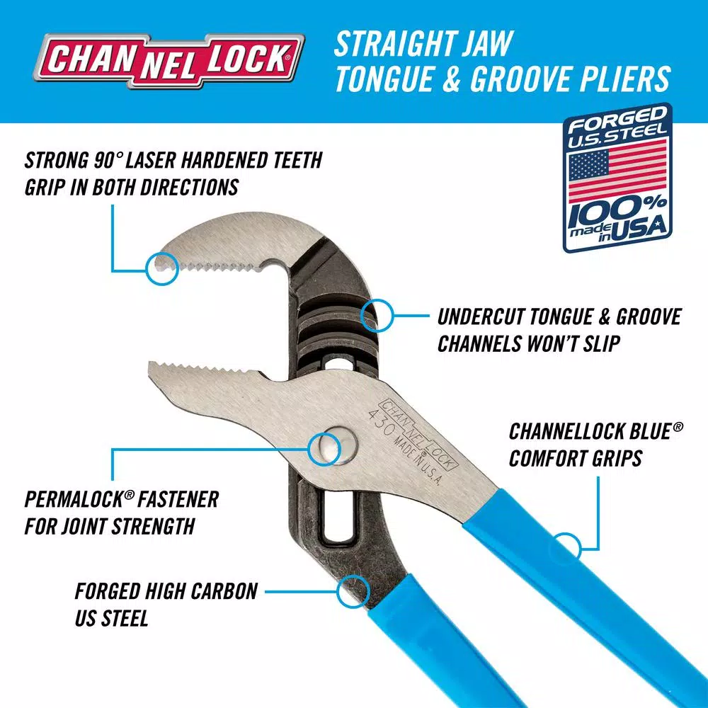 Channellock 10 in. Tongue and Groove Pliers with Blue Comfort Grips