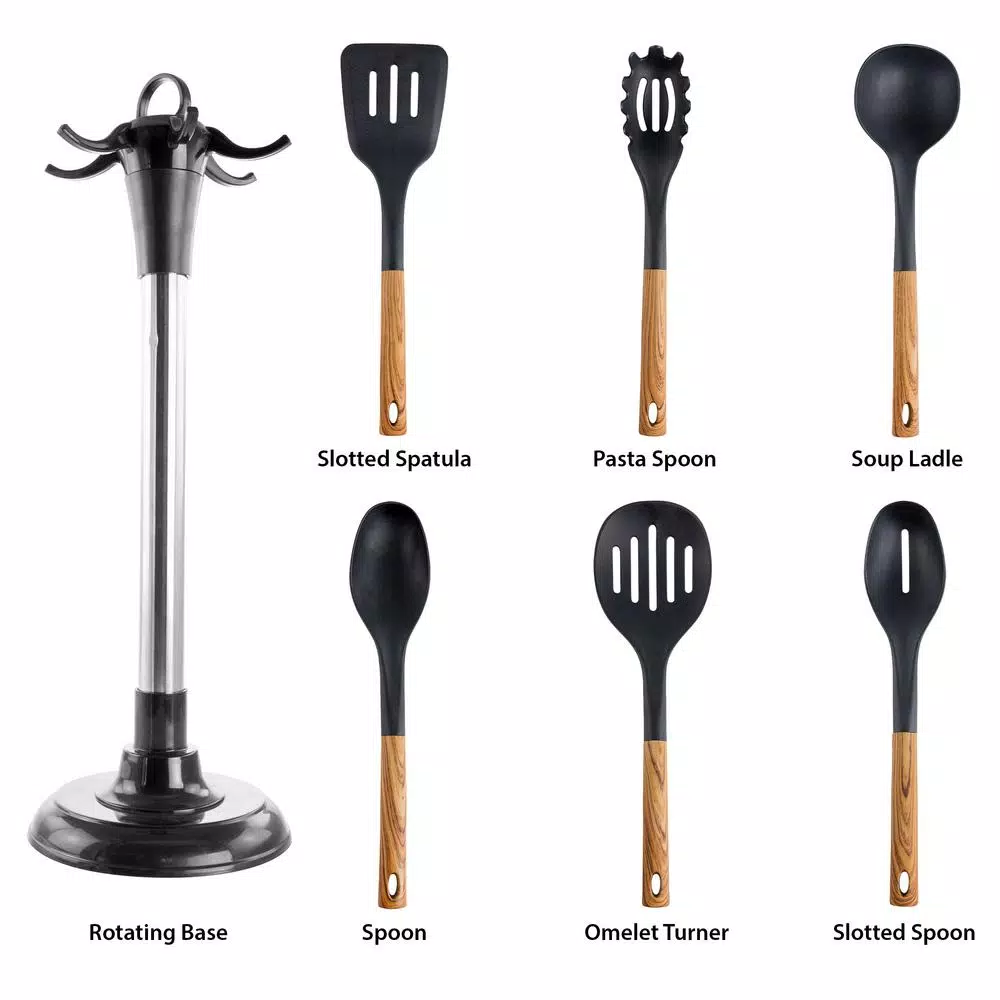 MegaChef 7-Piece Nylon Kitchen Utensil Set with Wood Design Finish