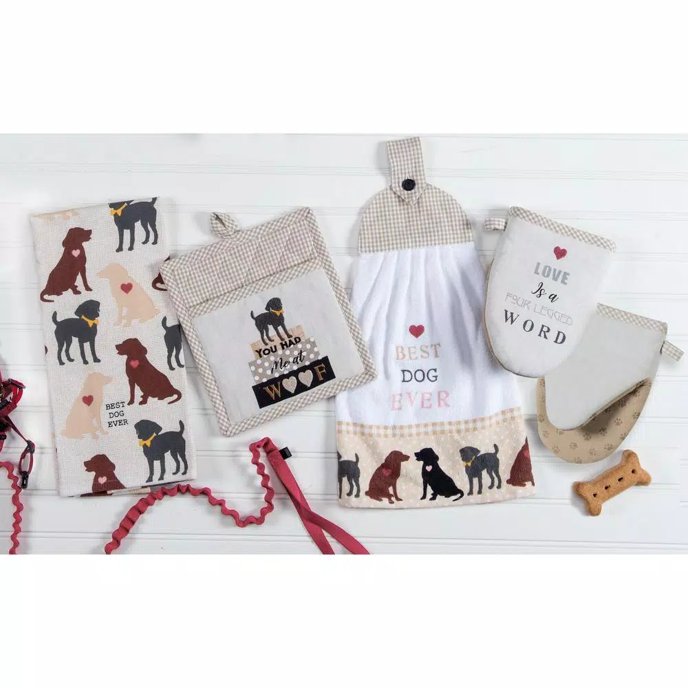 Kay Dee Fur Real Pets Dog Themed Gray Cotton Kitchen Textile Set - 4 Piece