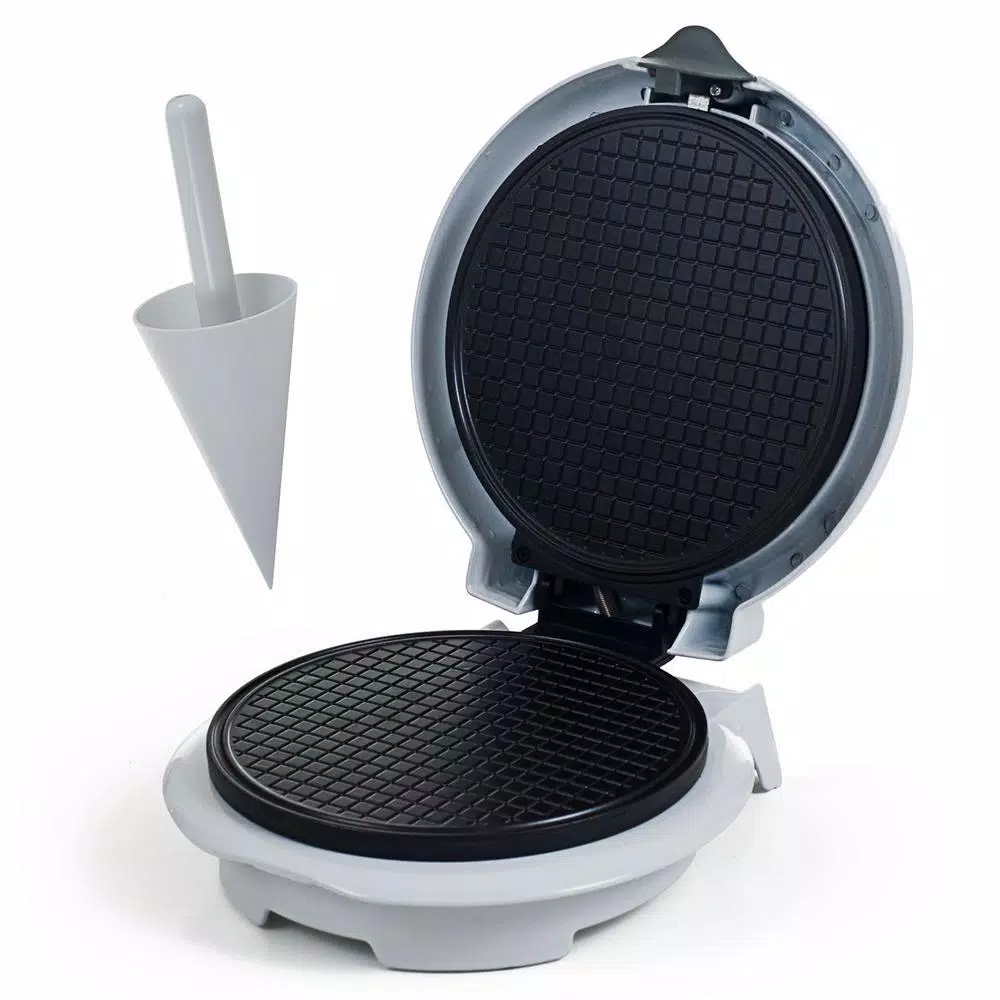 Chef Buddy Single Waffle Cone Maker, 7.5 inch Non-Stick Waffle Iron, White
