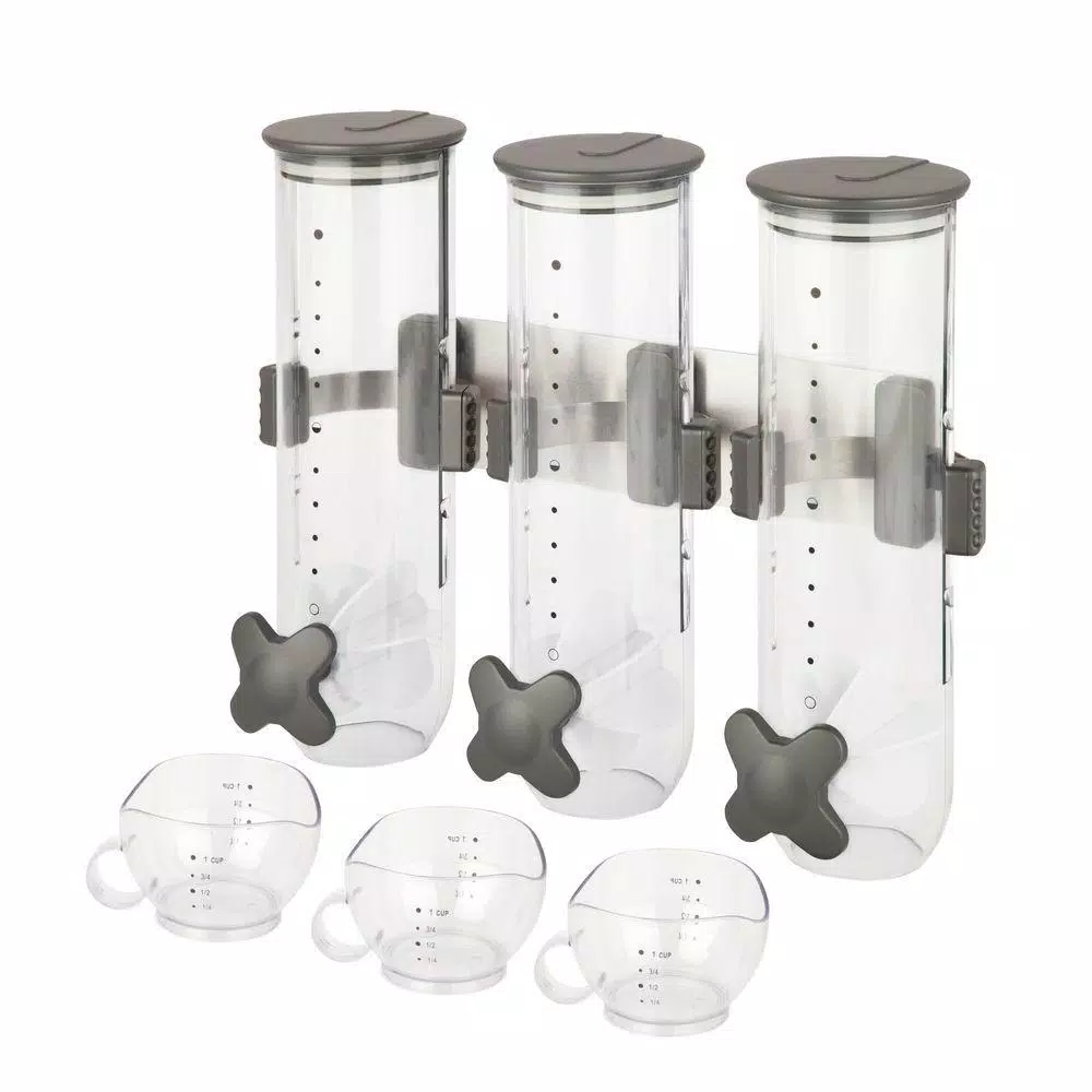 Honey-Can-Do SmartSpace Edition Wall-Mounted Triple Cereal Dispenser - Stainless Steel Dry Food Dispenser
