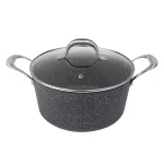 masterpan Granite Ultra 5 qt. Cast Aluminum Nonstick Stock Pot with Glass Lid, Black Marble thumbnail 1
