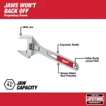 Milwaukee 8 in. Wide Jaw Adjustable Wrench, Chrome-Plated Steel, 48-22-7508 thumbnail 2