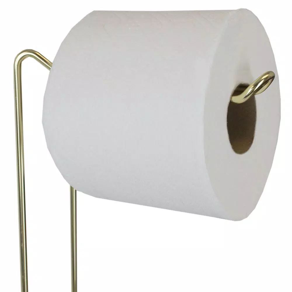 Home Basics Prism Freestanding Gold Toilet Paper Holder with Storage Base