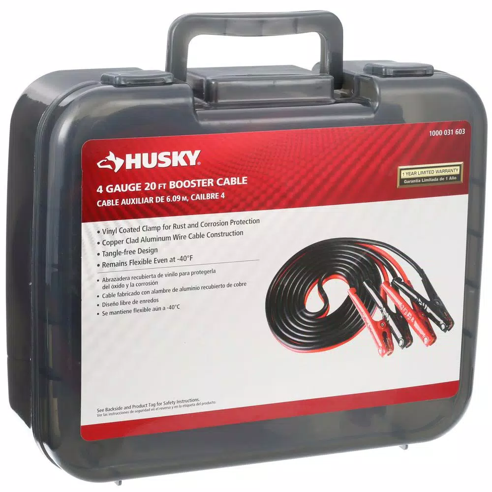 Husky 20 ft. 4-Gauge Battery Booster Cables, 250 A, Copper Clad Aluminum