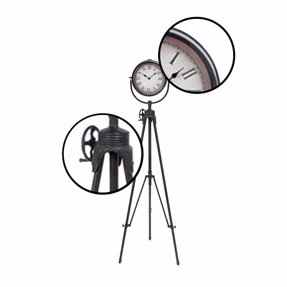 LITTON LANE 57 in. Industrial Tripod Floor Clock with Camera-Style Base