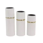 LITTON LANE White Ceramic Decorative Vase Set of 3 with Gold Lining Detail, Modern Cylinder Design thumbnail 2