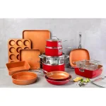 Gotham Steel 20-Piece Ti-Ceramic Nonstick Cookware and Bakeware Set, Red thumbnail 2