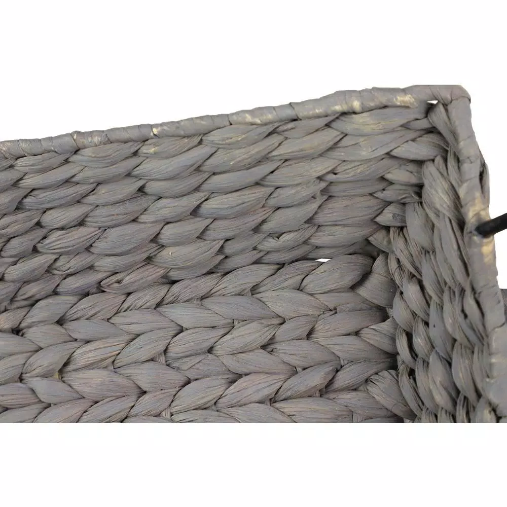 LITTON LANE Nesting Gray Seagrass Basket Trays with Black Metal Handles, Set of 3