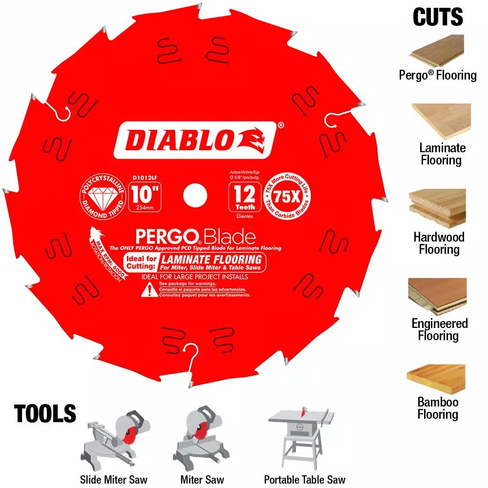 Diablo 10 in. x 12-Tooth Polycrystalline Diamond (PCD) Tipped Ultimate Flooring Saw Blade