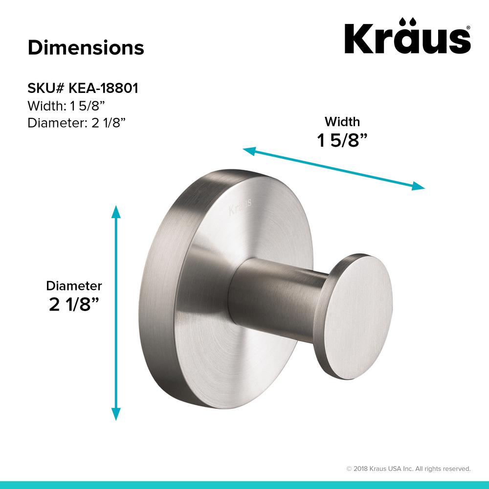 KRAUS Elie Bathroom Robe and Towel Hook, Brushed Nickel