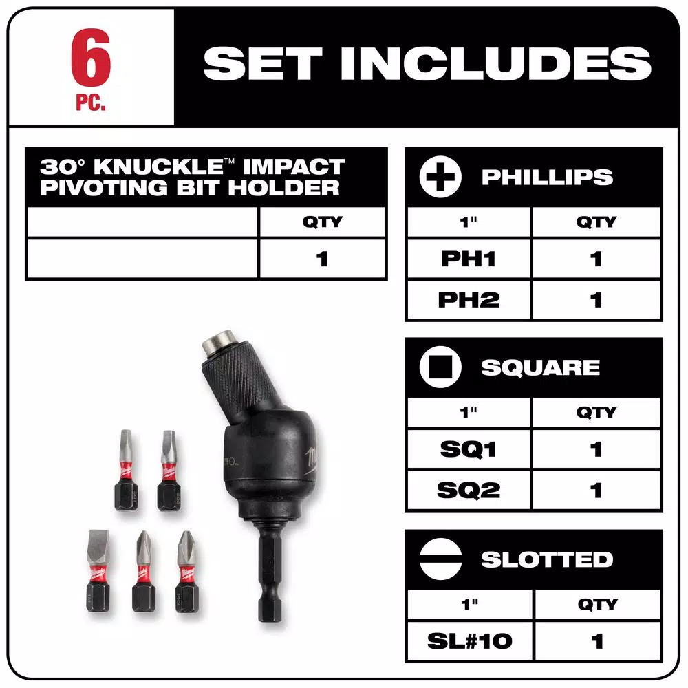 Milwaukee SHOCKWAVE Impact Duty 30° Knuckle Pivoting Bit Holder Set, 6-Piece