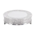 LITTON LANE Silver Aluminum Round Cake Stand Set of 4 with Floral Vine Design thumbnail 5