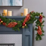 Noble House 9 ft. Pre-Lit Noble Fir Artificial Christmas Garland with Warm White LED Lights, Red and Gold Ornaments thumbnail 3