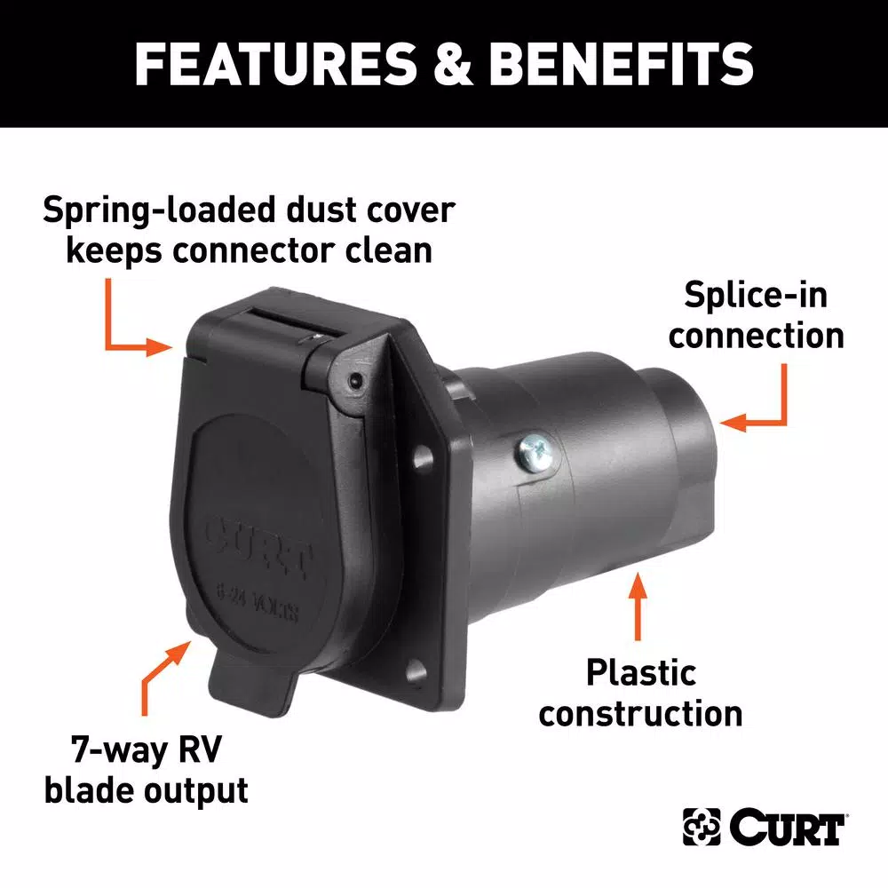 CURT 7-Way Round RV Blade Connector Socket, Vehicle Side