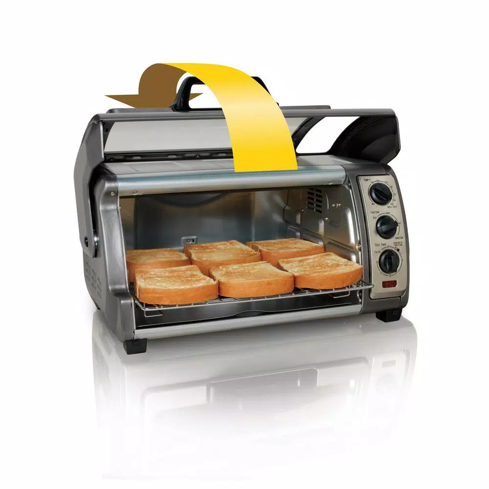 Hamilton Beach Easy Reach 1400W 6-Slice Convection Toaster Oven with Roll-Top Door, Gray