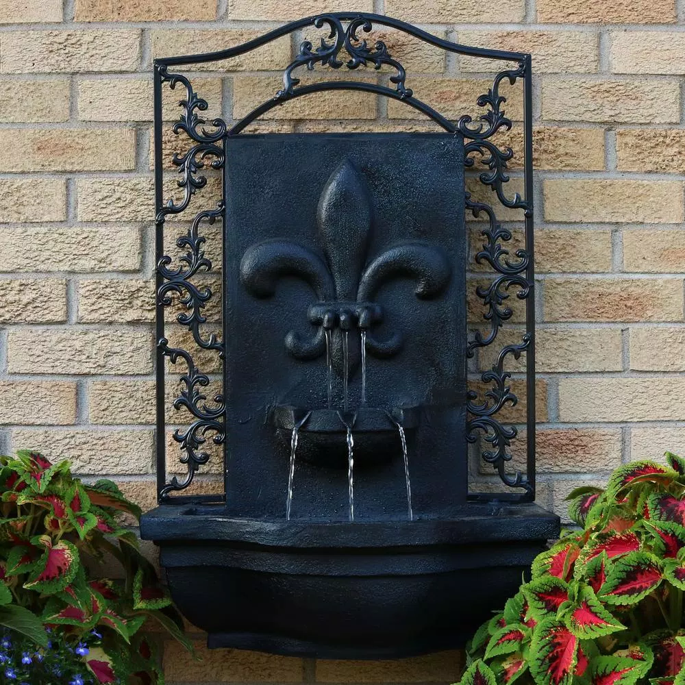 Sunnydaze Decor French Lily Resin Solar Outdoor Wall Fountain - Traditional Lead Finish
