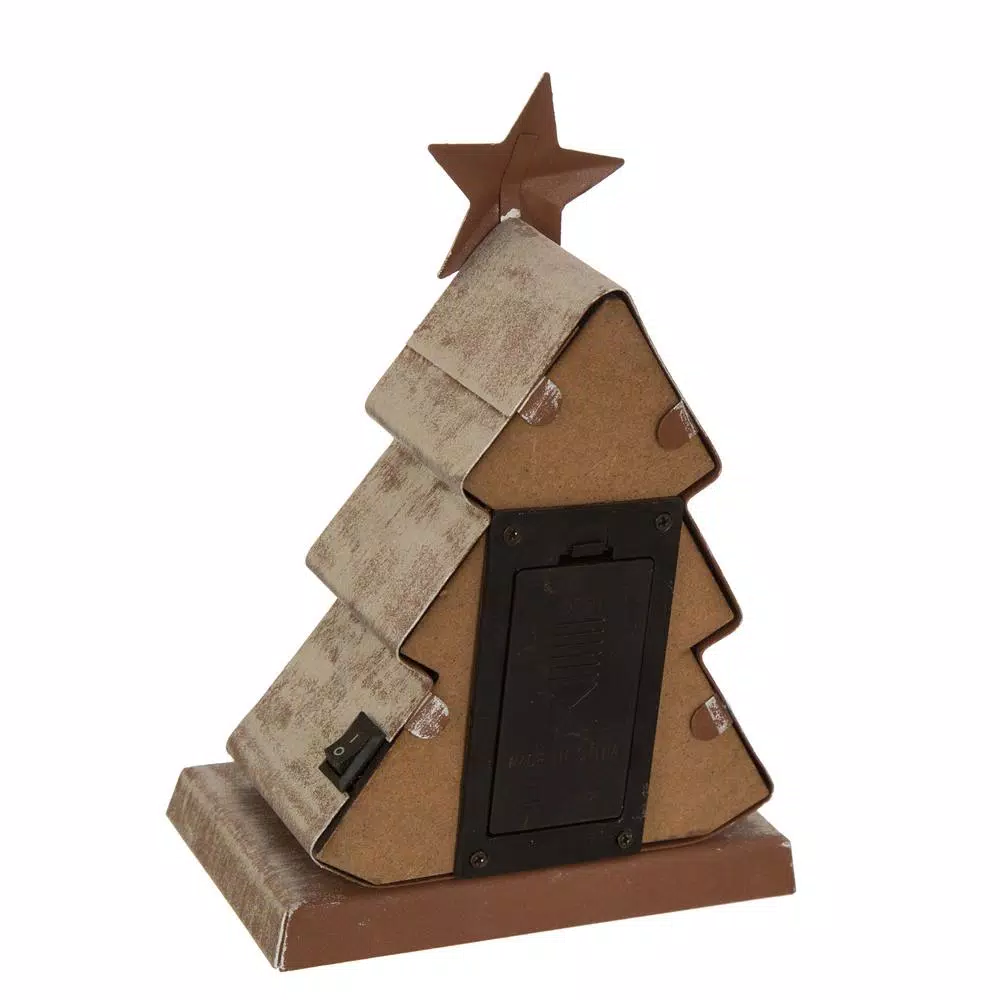 Glitzhome 7.5 in. Marquee LED Christmas Tree Stocking Holder - Wooden & Metal Holiday Decor