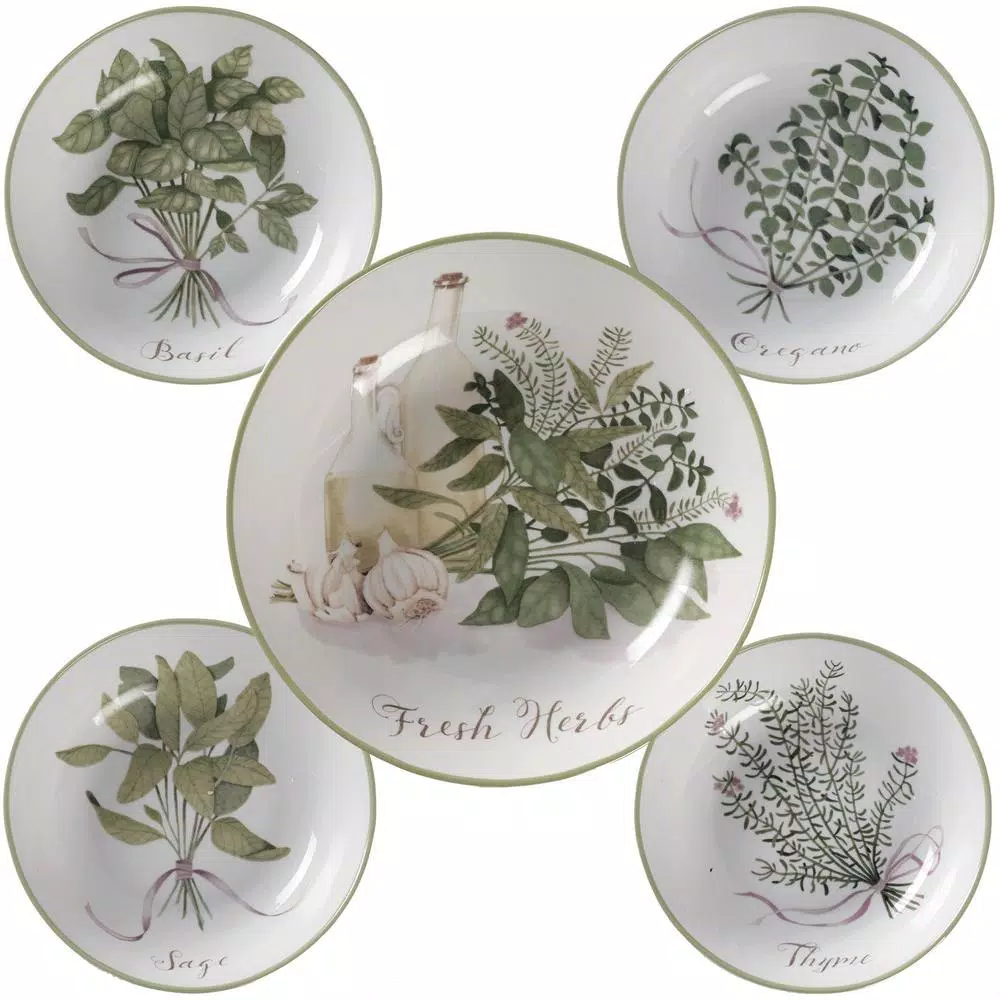 Certified International Fresh Herbs Multi-Colored Ceramic Pasta Bowl Set, 5-Piece