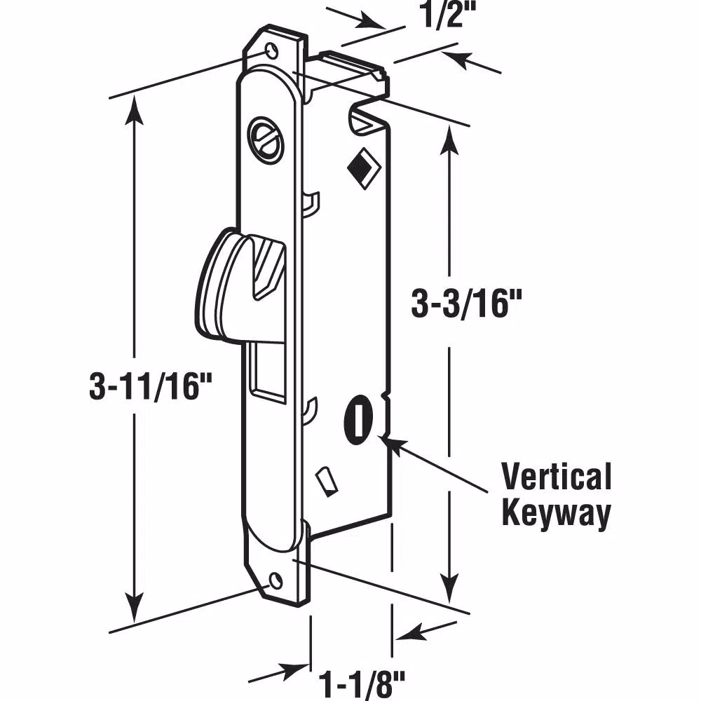 Prime-Line Steel Mortise Lock for Sliding Patio Doors, 3-11/16 in. Hole Centers, Vertical Keyway, Stainless Steel Finish