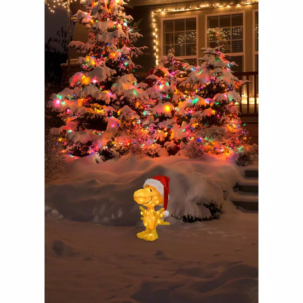 Peanuts 22 in. Peanuts Woodstock in Santa Hat 3D LED Pre-Lit Yard Art Sculpture