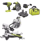 RYOBI 10 in. Sliding Compound Miter Saw, 18V Drill/Driver, and Circular Saw Combo Kit thumbnail 1