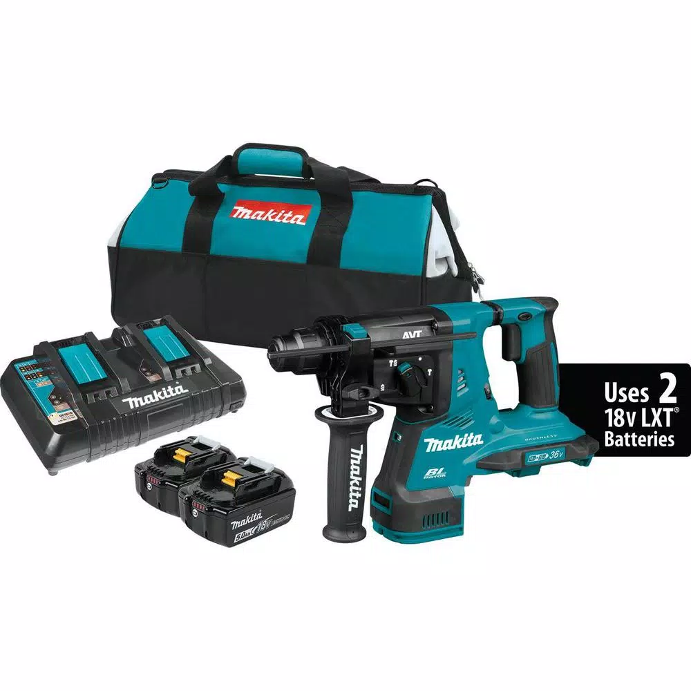 Makita 18V X2 LXT 36V Brushless SDS-Plus Rotary Hammer Kit with 2 5.0 Ah Batteries and Charger