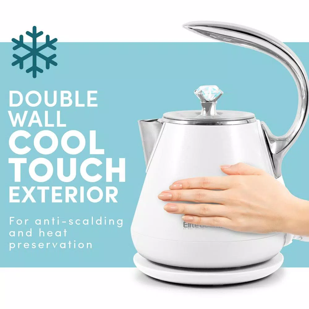 Elite Platinum 1.2L White Cool-Touch Stainless Steel Electric Kettle, 1350W