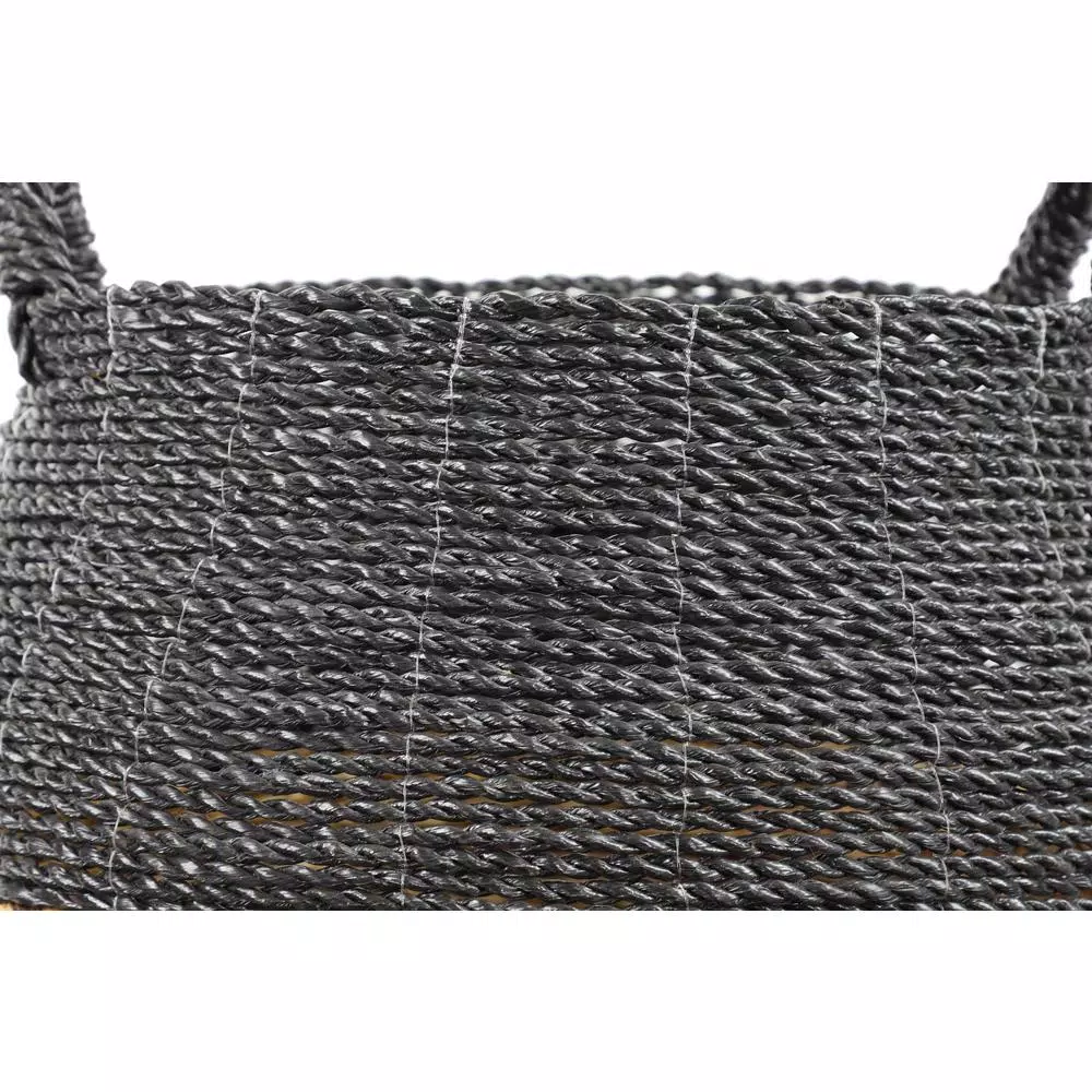 LITTON LANE Round Banana Leaf and Polypropylene Wicker Storage Baskets with Handles, Set of 2