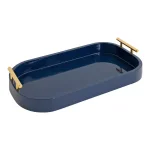 Kate and Laurel Lipton Navy Blue Decorative Wood Tray with Gold Handles thumbnail 1