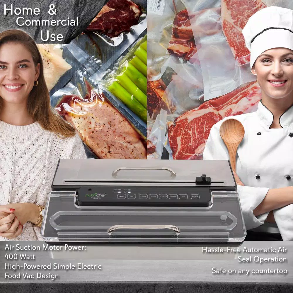 NutriChef Kitchen Pro Stainless Steel Food Vacuum Sealer System with Vacuum Bags and Roll
