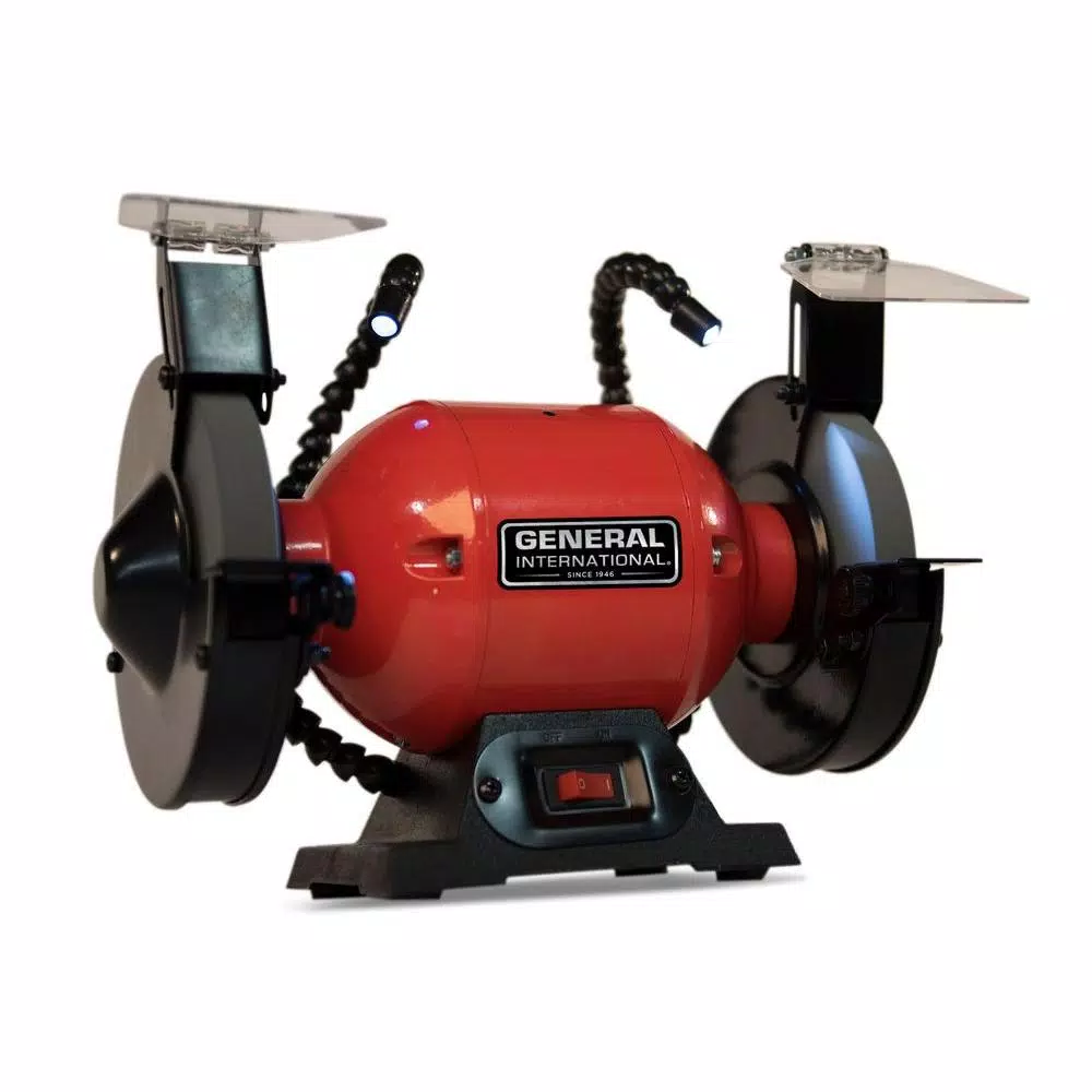 General International 6 in. Bench Grinder with Twin LED Work Lights, 2 Amp