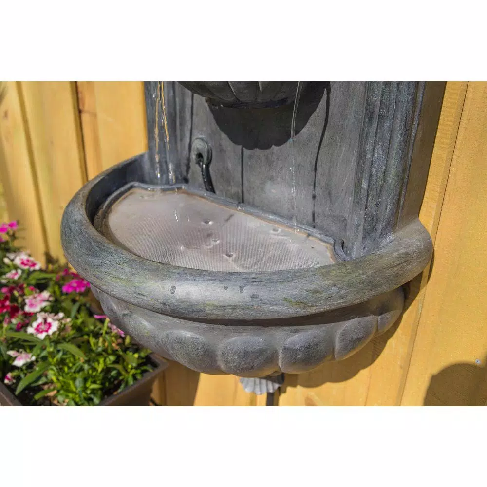 Kenroy Home Royal Resin Wall Fountain with Lion Head Design and LED Light, Zinc Finish