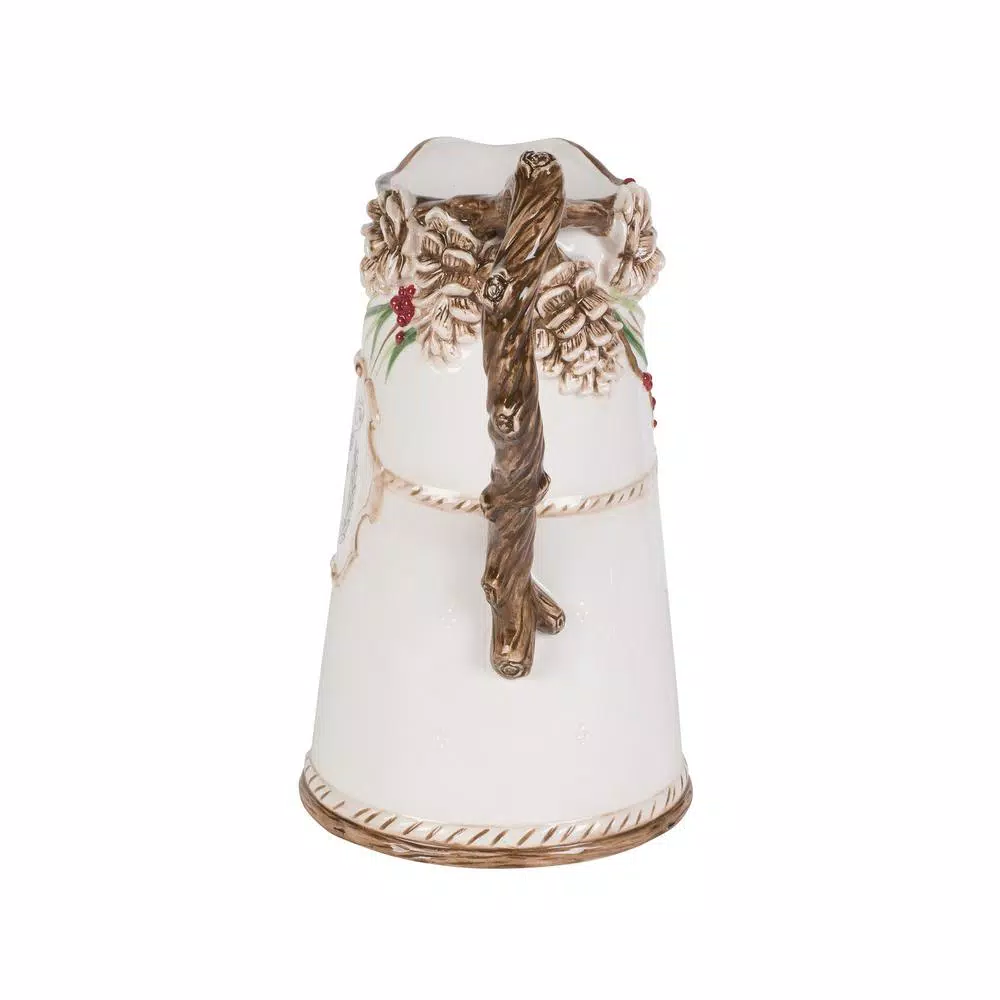 FITZ and FLOYD Forest Frost 90 oz. Earthenware Pitcher with Winter Foliage and Deer Decals