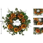Glitzhome 24 in. Artificial Sunflower Wreath with Golden Orange Sunflowers and Green Silk Leaves thumbnail 6