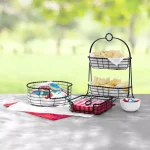Spectrum Everly 2-Tier Oval Steel Fruit Basket & Serving Stand, Black thumbnail 9