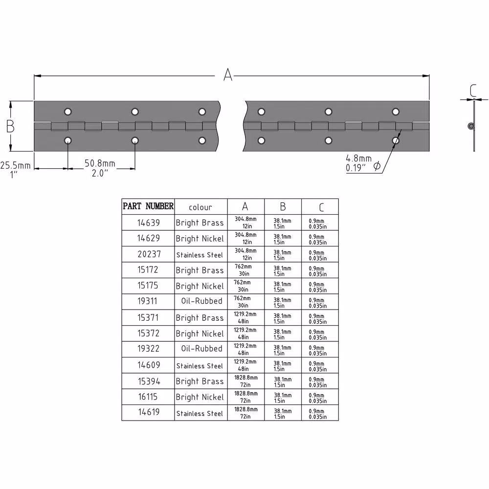 Everbilt 1-1/2 in. x 48 in. Oil-Rubbed Bronze Continuous Hinge, Steel