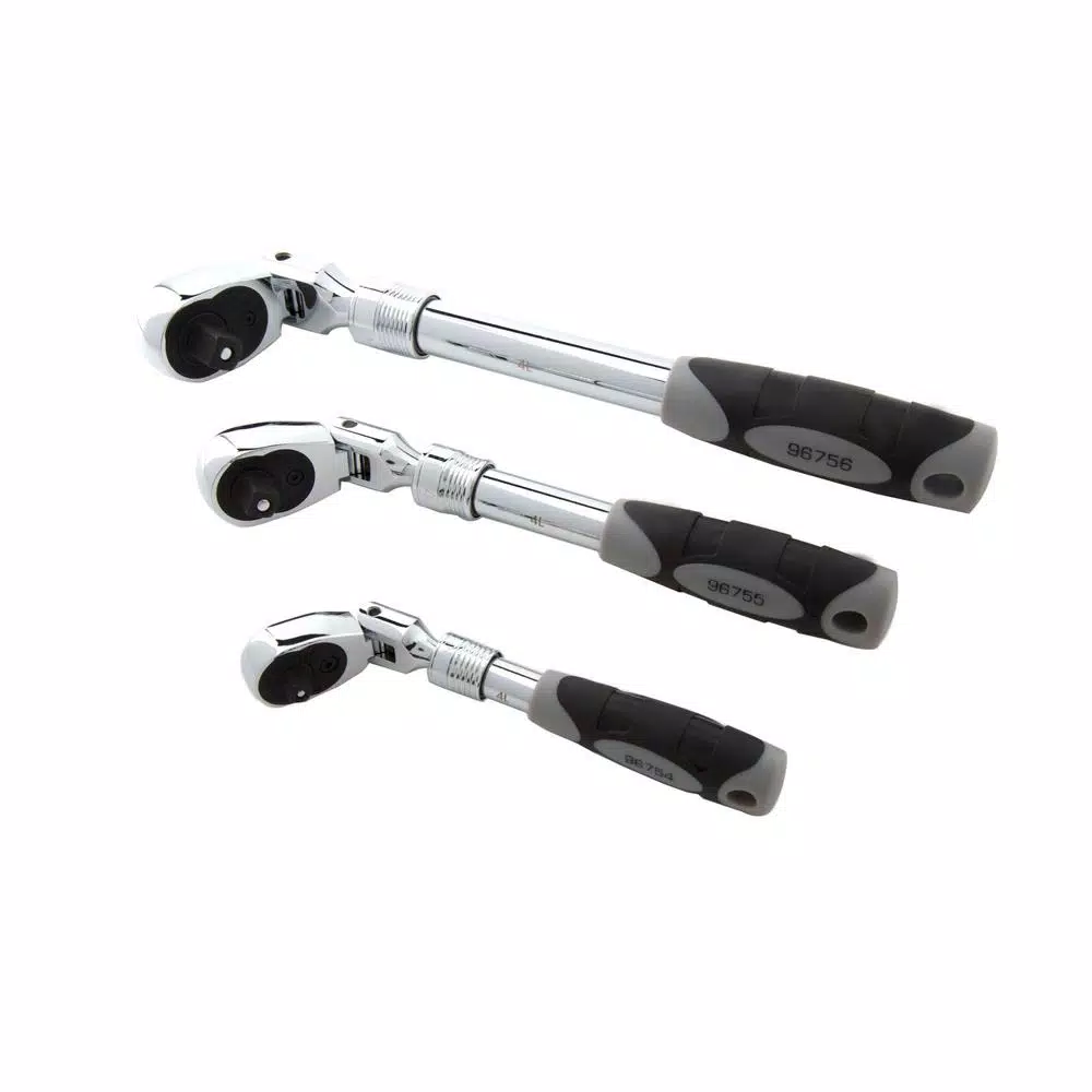STEELMAN PRO 96753 3-Piece Extendable Flex-Head Ratchet Set, 1/4 in., 3/8 in., and 1/2 in. Drive