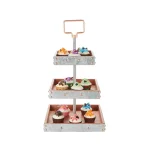 Mind Reader Products 3-Tier Silver Cake Stand, Galvanized Steel & Wood Dessert Display with Handle thumbnail 5