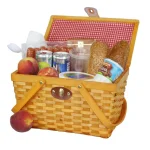 Vintiquewise Piccadilly Willow Picnic Basket with Red and White Gingham Lining and Folding Handles thumbnail 2