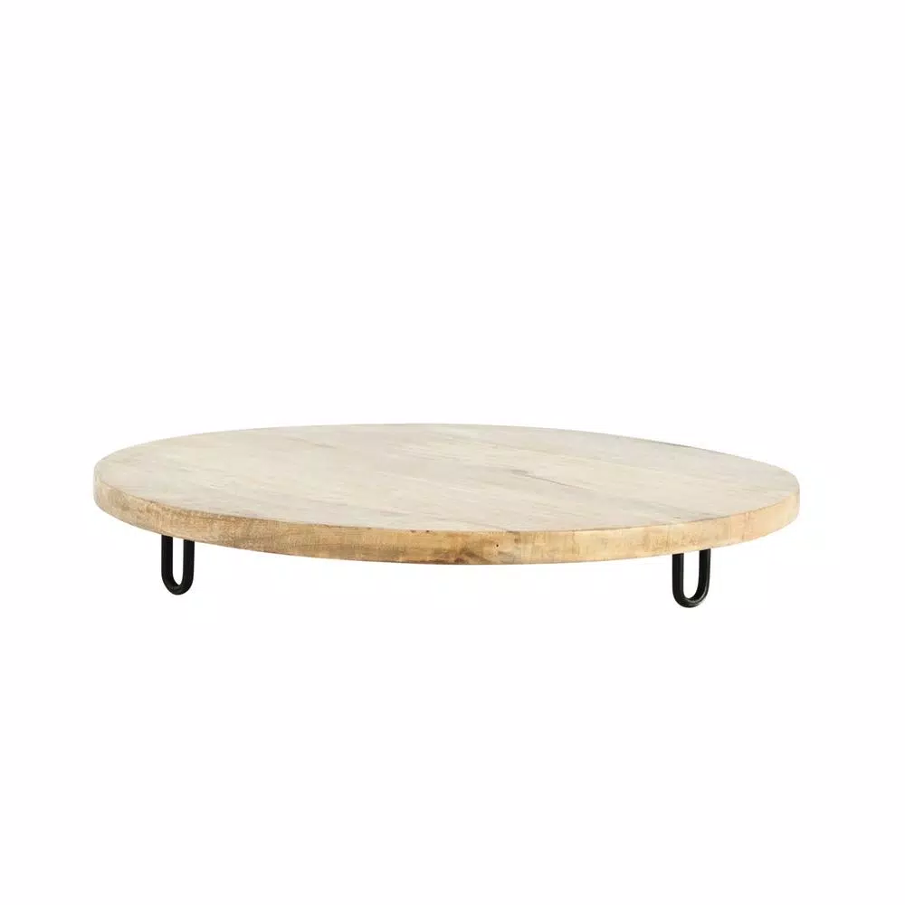 3R Studios 20 in. Brown Mango Wood Pedestal Serving Board with Metal Feet